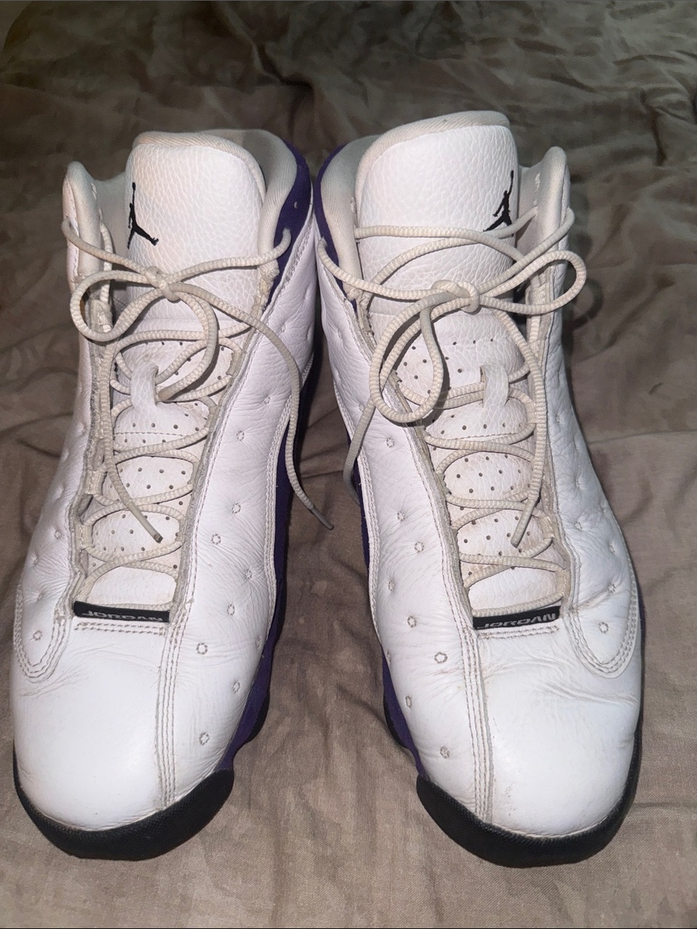 Jordan White and Purple Retro Basketball Sneakers - Picture 3 of 3